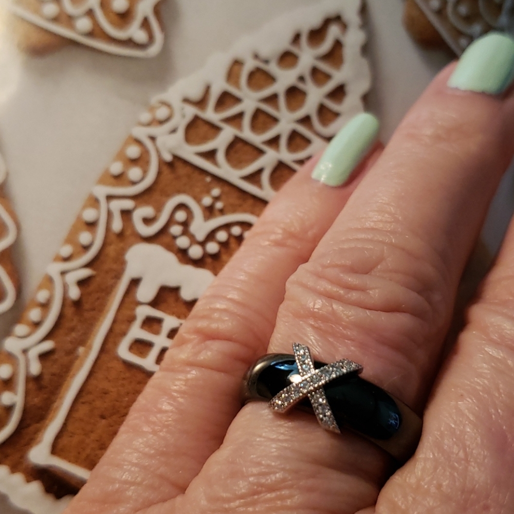 Black Ceramic Crystal Ring - image 1